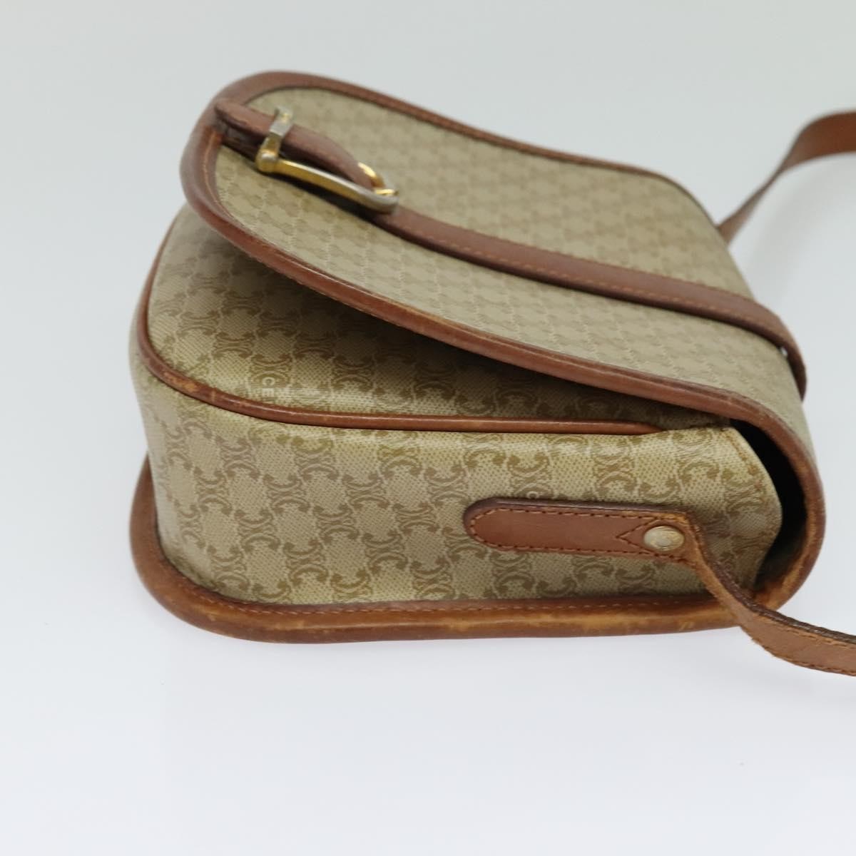 Celine Vintage Macadam Shoulder Bag Canvas and Leather, Beige, Canvas, Shoulder Bag