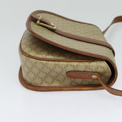 Celine Vintage Macadam Shoulder Bag Canvas and Leather, Beige, Canvas, Shoulder Bag