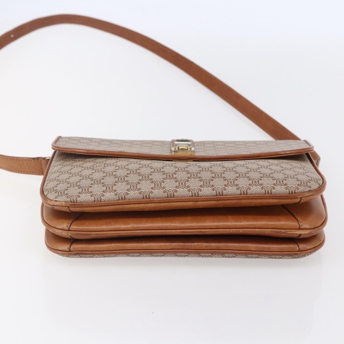 Celine Vintage Macadam Shoulder Bag Canvas and Leather, BEIGE, CANVAS, Shoulder bag