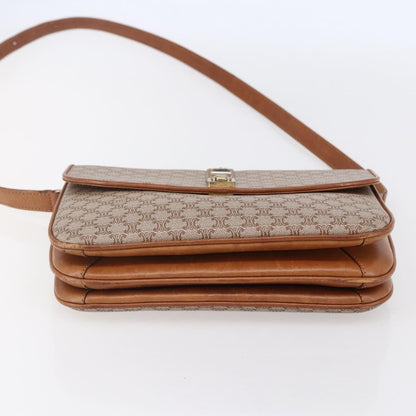 Celine Vintage Macadam Shoulder Bag Canvas and Leather, BEIGE, CANVAS, Shoulder bag