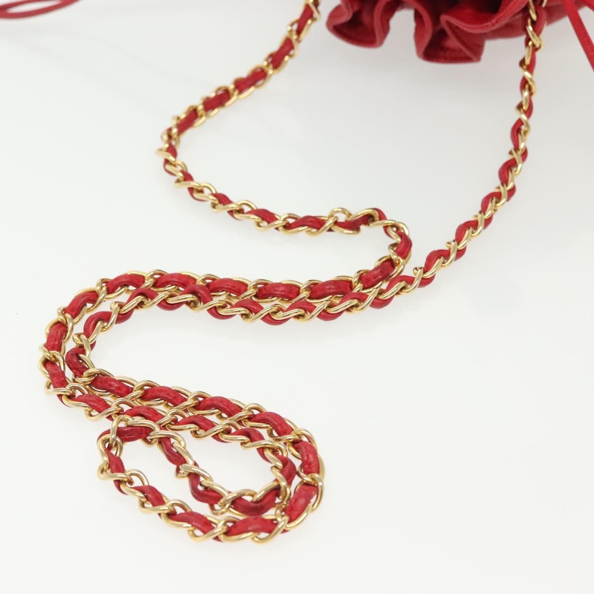Chanel Drawstring Bucket Bag Lambskin, RED, LEATHER, Crossbody bag