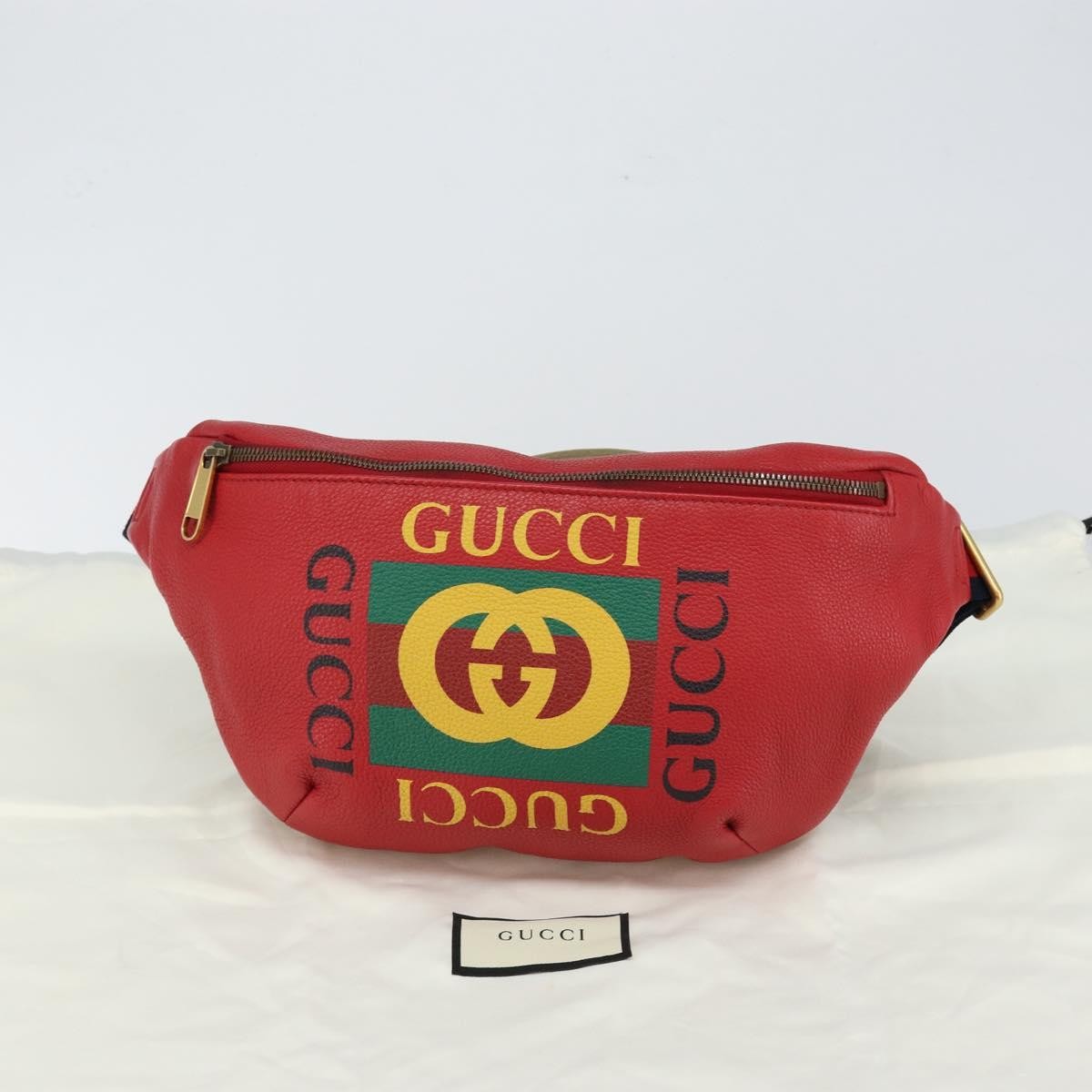 Gucci Logo Belt Bag Printed Leather, RED, LEATHER, Shoulder bag