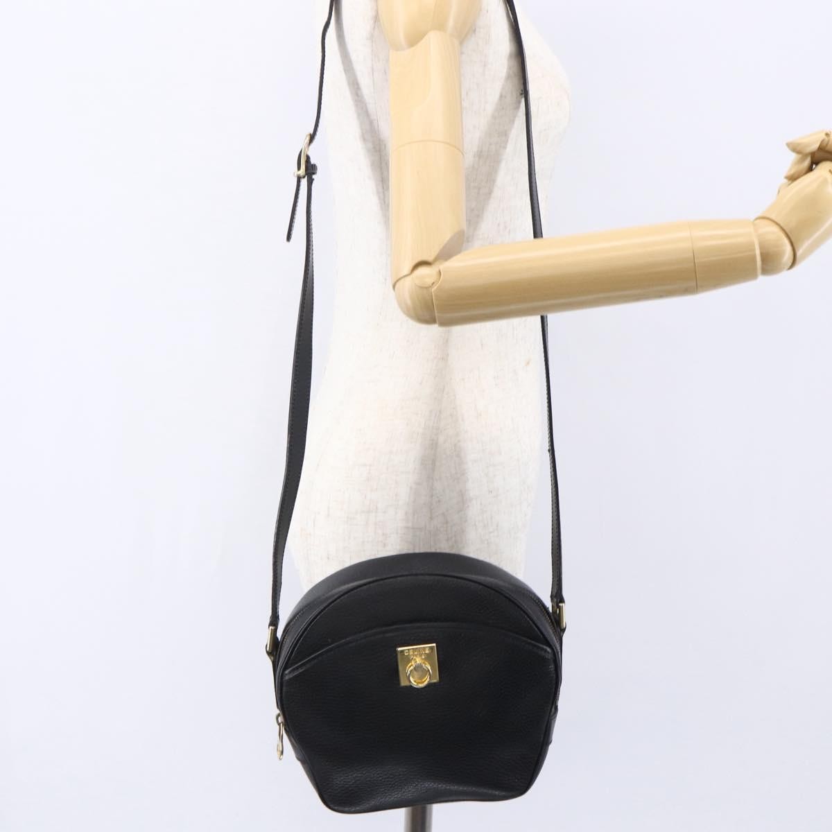 Celine Vintage Triomphe Shoulder Bag Leather, BLACK, LEATHER, Shoulder bag