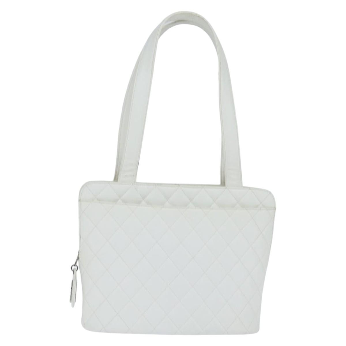 Chanel Vintage CC Zip Around Bowler Bag Quilted Caviar, WHITE, LEATHER, Tote bag