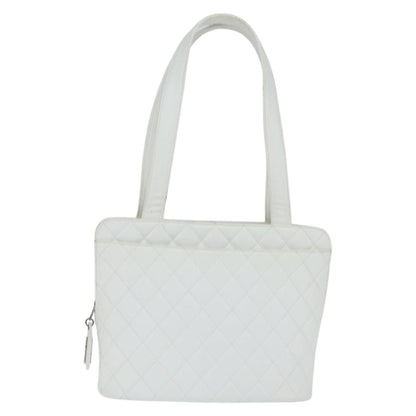 Chanel Vintage CC Zip Around Bowler Bag Quilted Caviar, WHITE, LEATHER, Tote bag