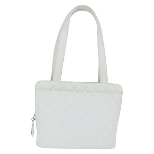 Chanel Vintage CC Zip Around Bowler Bag Quilted Caviar, WHITE, LEATHER, Tote bag