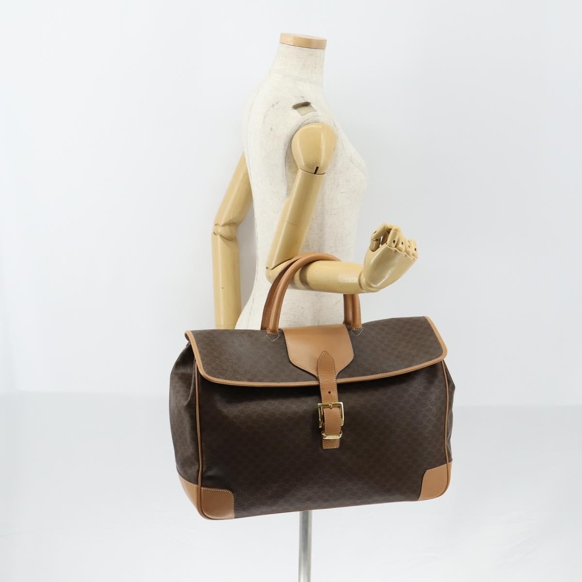 Celine Vintage Duffle Bag Macadam Coated Canvas, BROWN, PVC, Travel bag