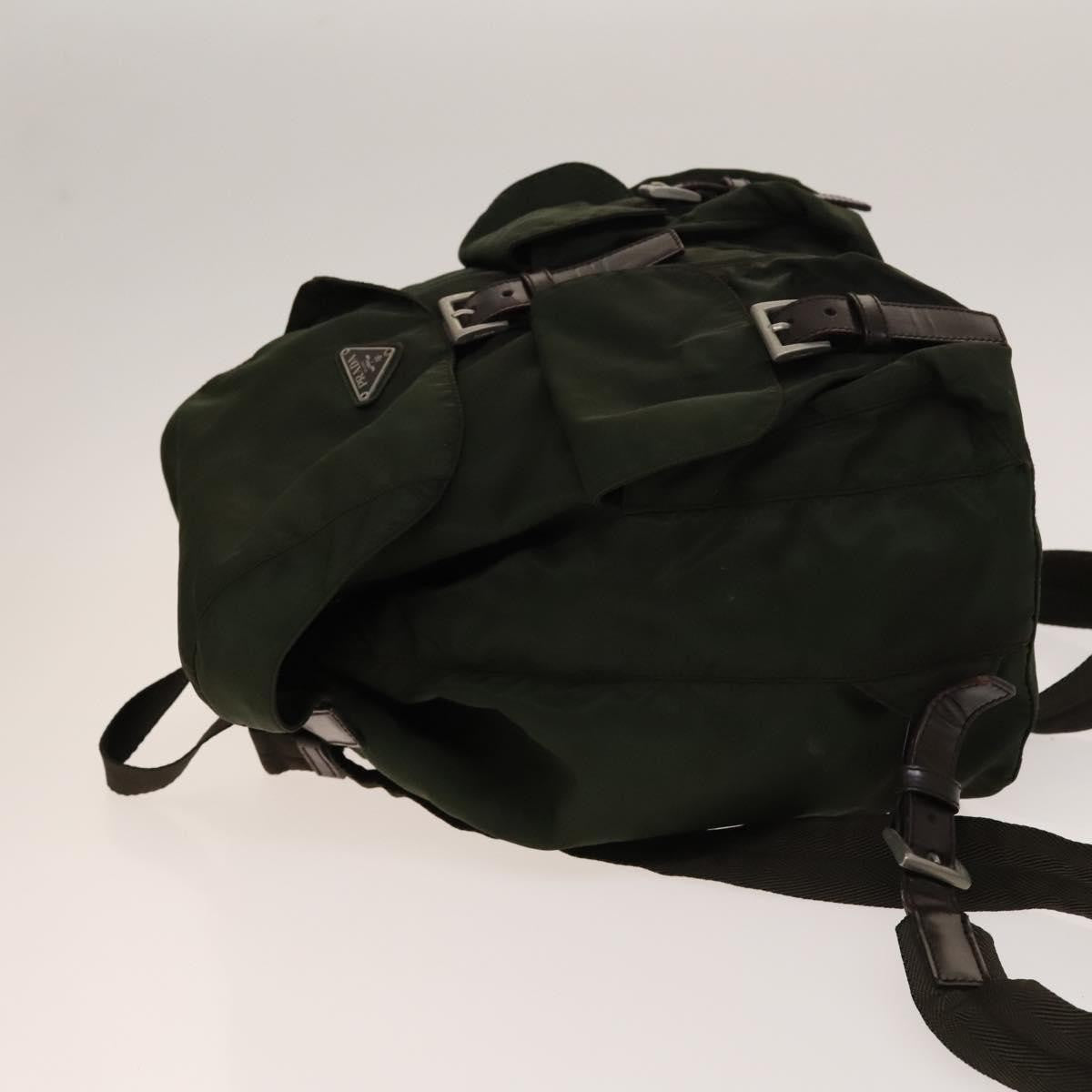 Prada Vela Double Front Pocket Backpack Tessuto with Saffiano Leather, Khaki, Nylon, Backpack