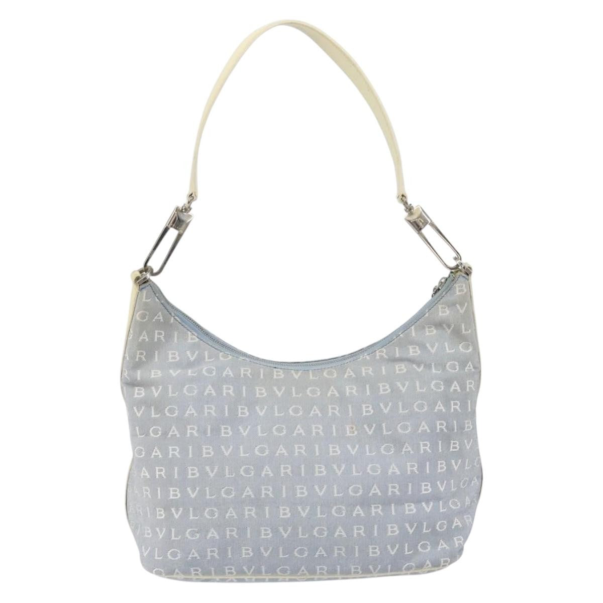 Bvlgari Logomania Shoulder Bag Canvas with Leather, BLUE, CANVAS, Shoulder bag