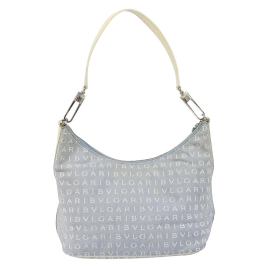 Bvlgari Logomania Shoulder Bag Canvas with Leather, BLUE, CANVAS, Shoulder bag