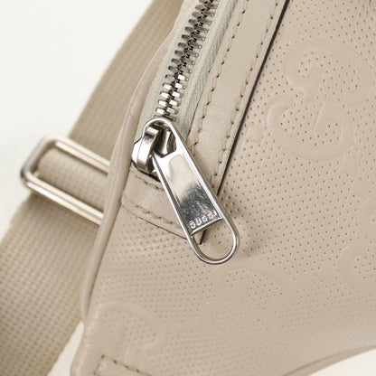 Gucci Front Pocket Belt Bag GG Embossed Perforated Leather, WHITE, CANVAS, Shoulder bag