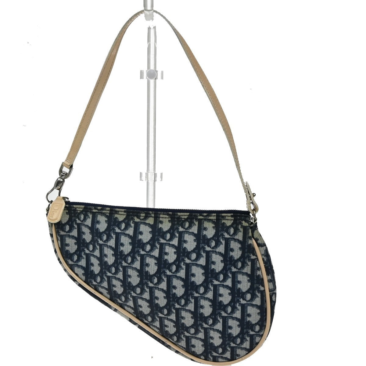 Christian Dior Vintage Saddle Bag Diorissimo Coated Canvas, BLUE, PVC, Shoulder bag