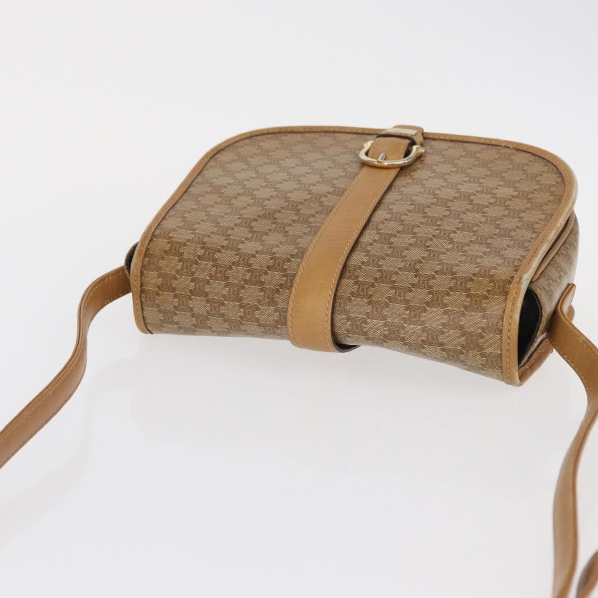 Celine Vintage Macadam Shoulder Bag Canvas and Leather, BEIGE, CANVAS, Shoulder bag