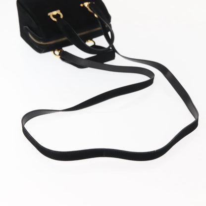 Salvatore Ferragamo Gancini mini handbag Canvas, BLACK, SUEDE, Handbag