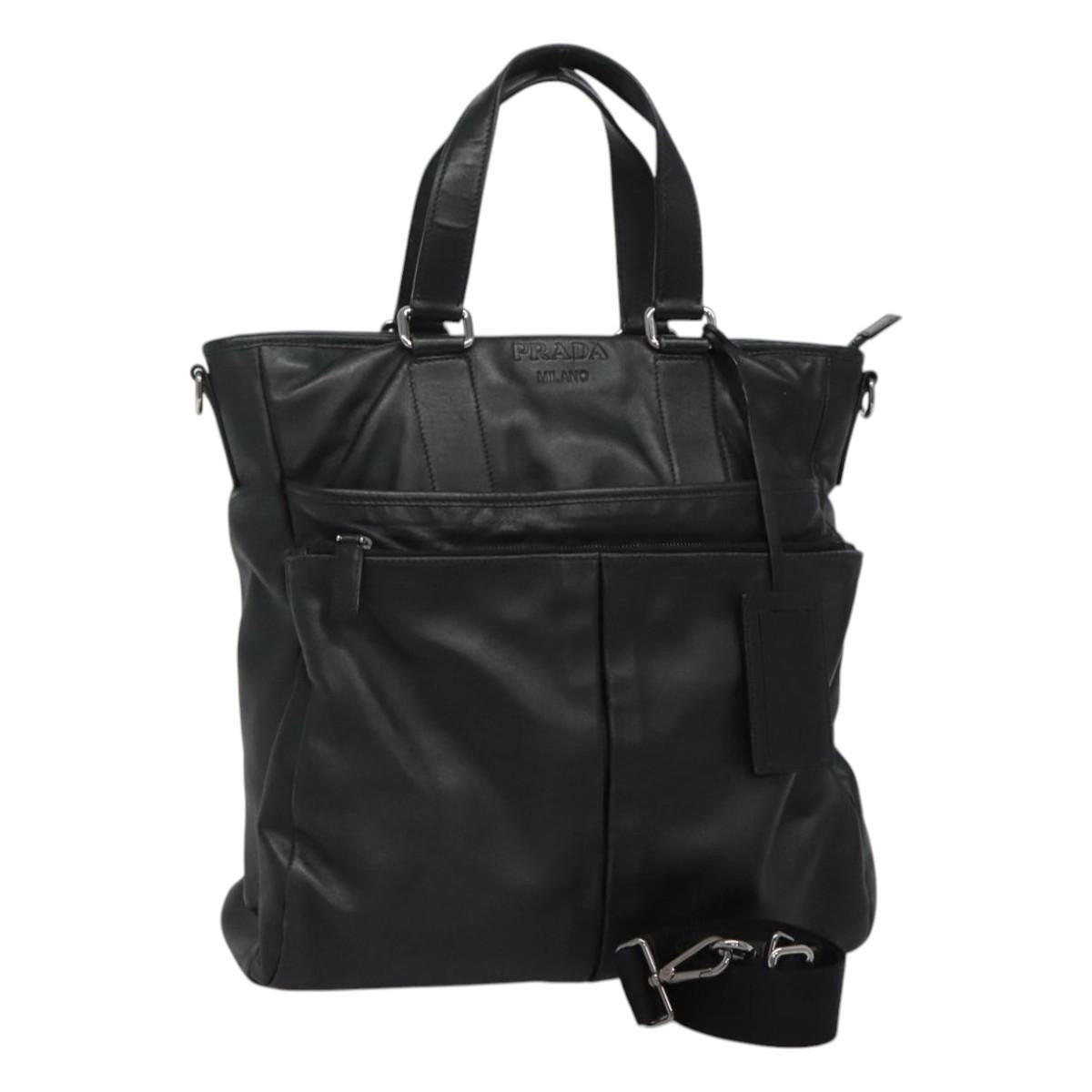 Prada Vintage Zip Handbag Tessuto, BLACK, LEATHER, Handbag