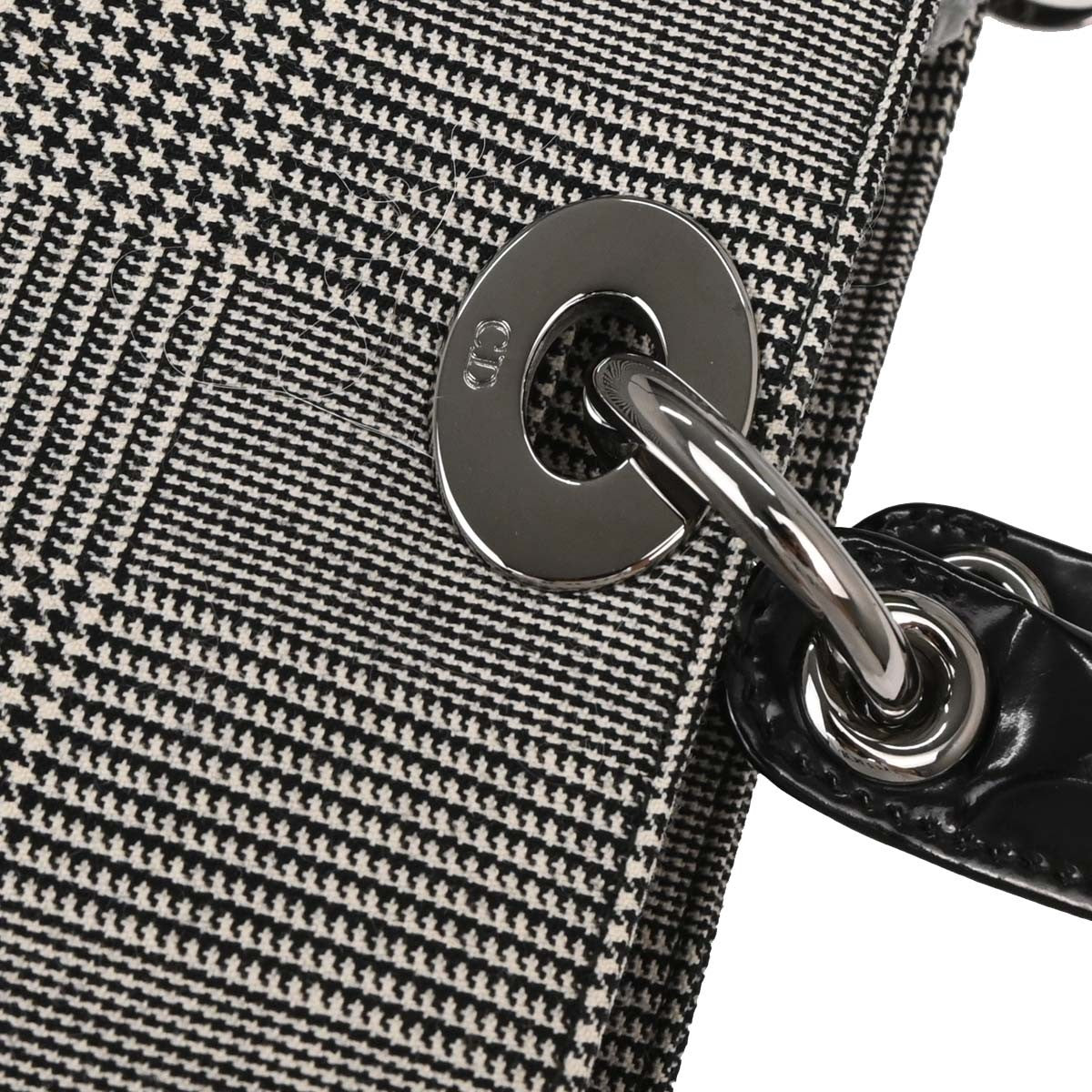 Christian Dior Vintage Lady Dior Bag Houndstooth Canvas, BLACK, CANVAS, Handbag