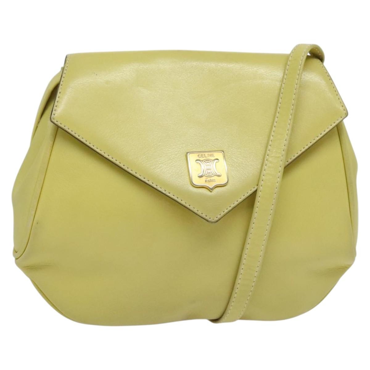 Celine Flap Shoulder Bag Leather, YELLOW, LEATHER, Shoulder bag