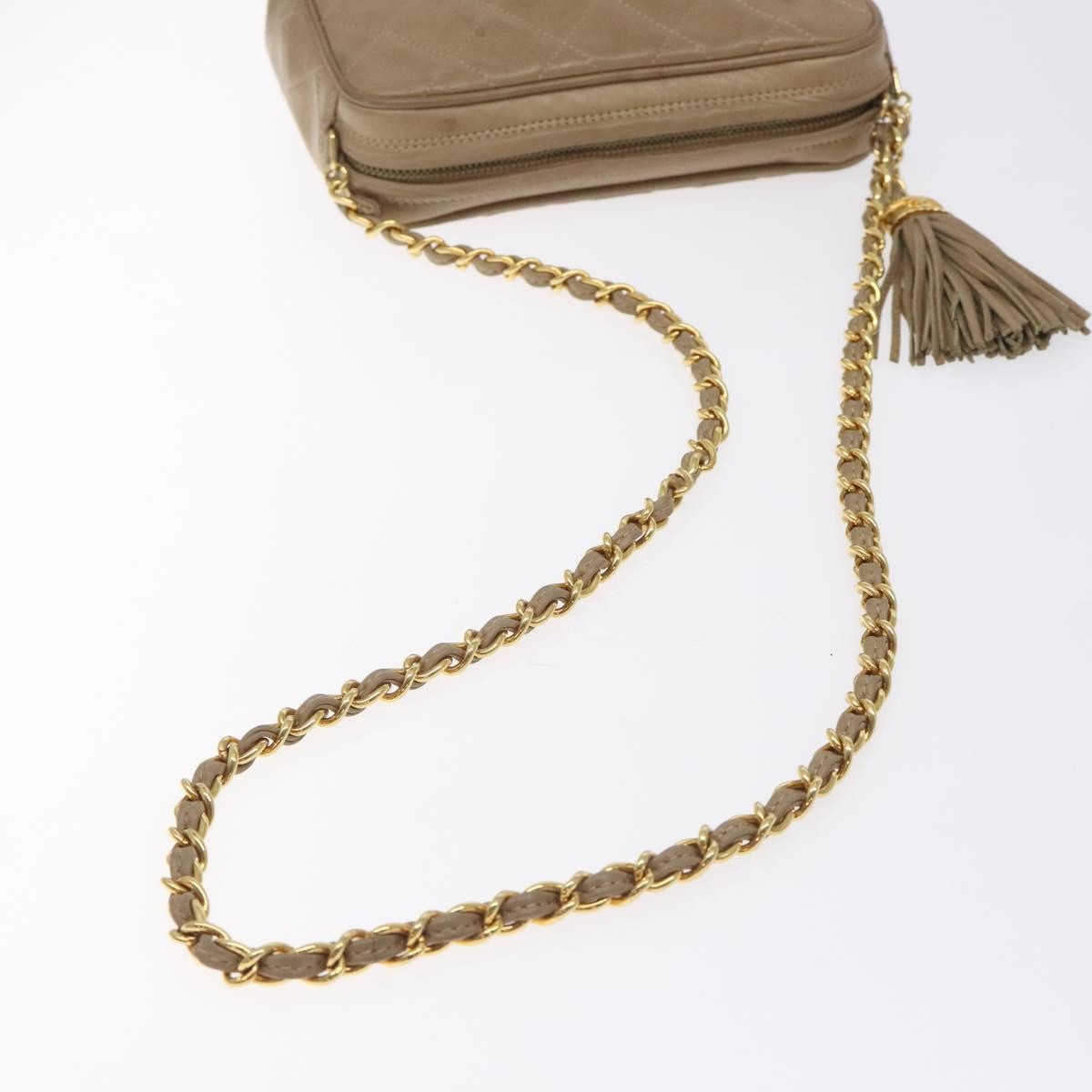 Chanel Vintage Camera Tassel Bag Lambskin, BEIGE, LEATHER, Crossbody bag
