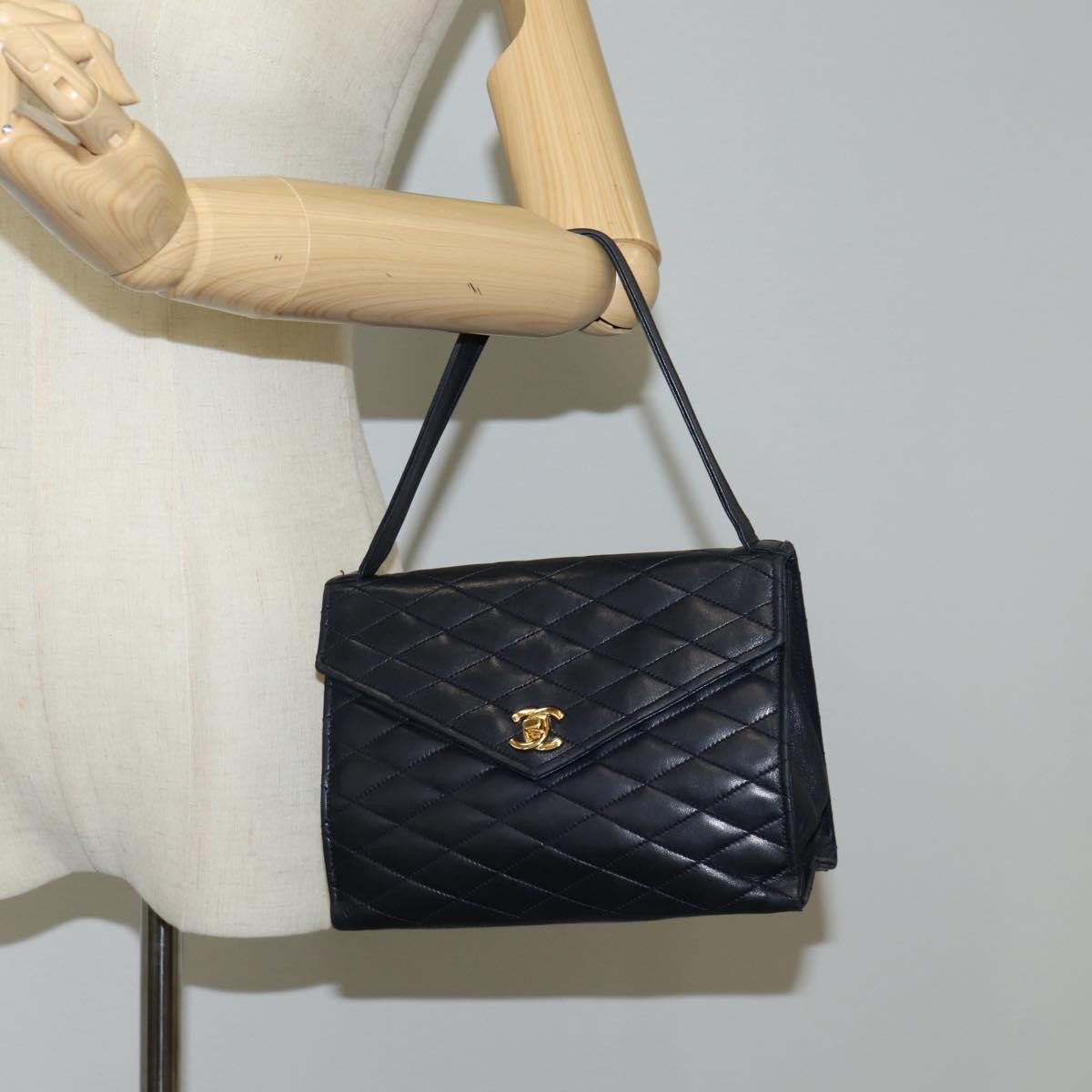 Chanel Vintage Envelope Flap Shoulder Bag Quilted Lambskin, BLACK, LACE, Shoulder bag