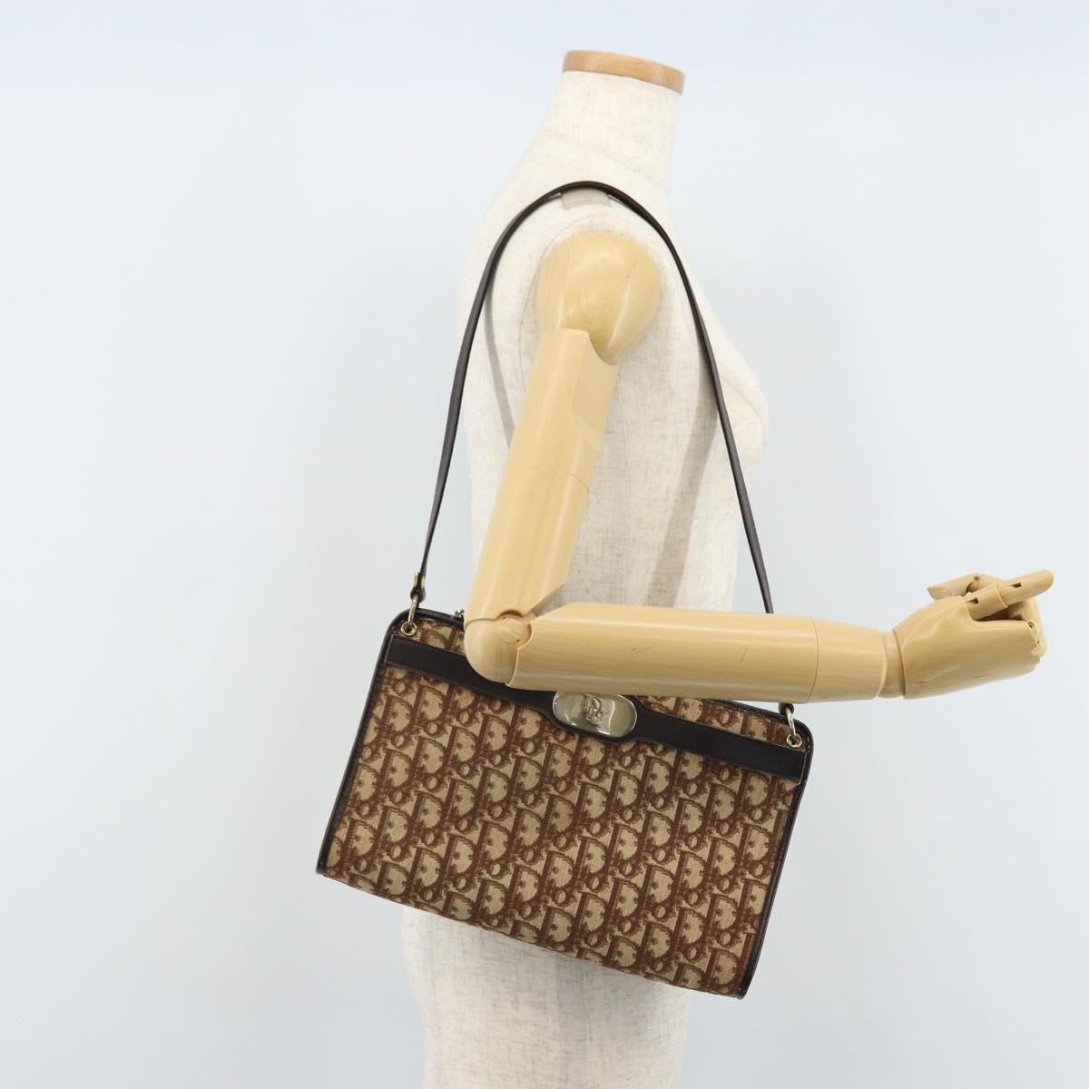 Christian Dior Vintage Trotter Shoulder Bag Canvas, BEIGE, CANVAS, Shoulder bag