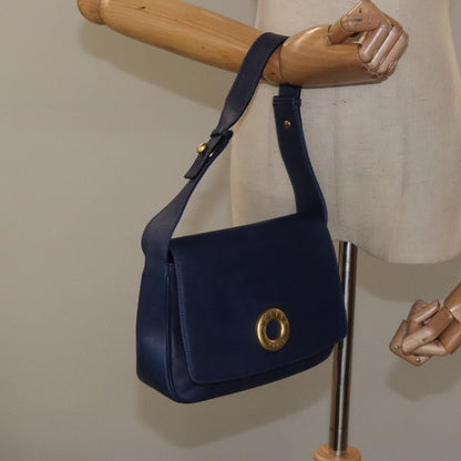 Celine Circle logo Leather, BLUE, LEATHER, Handbag