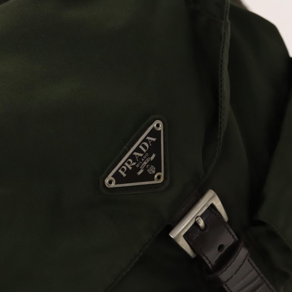 Prada Vela Double Front Pocket Backpack Tessuto with Saffiano Leather, Khaki, Nylon, Backpack