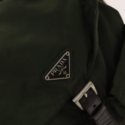 Prada Vela Double Front Pocket Backpack Tessuto with Saffiano Leather, Khaki, Nylon, Backpack