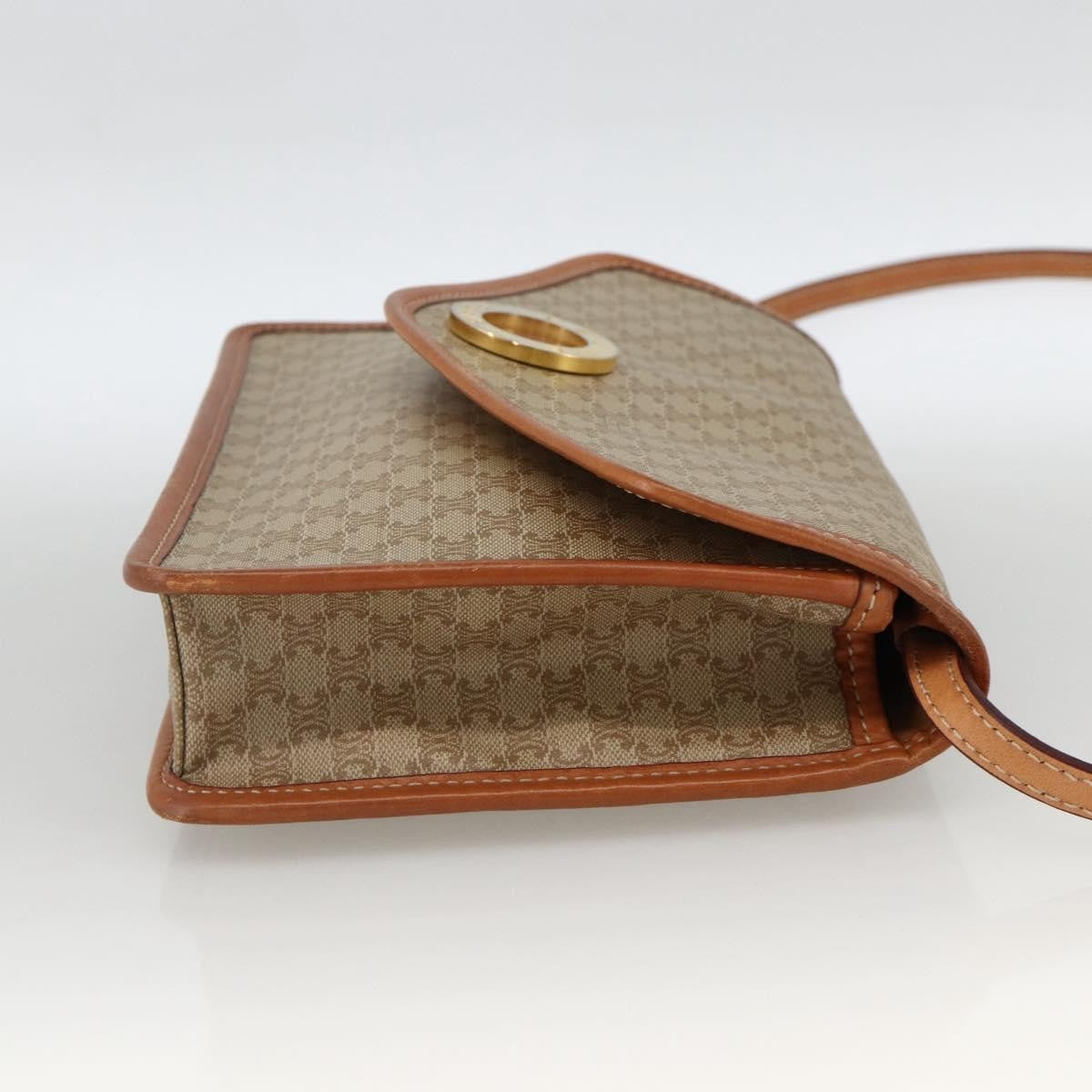 Celine Vintage Macadam Circle Logo Shoulder Bag Canvas and Leather, Beige, Canvas, Shoulder Bag