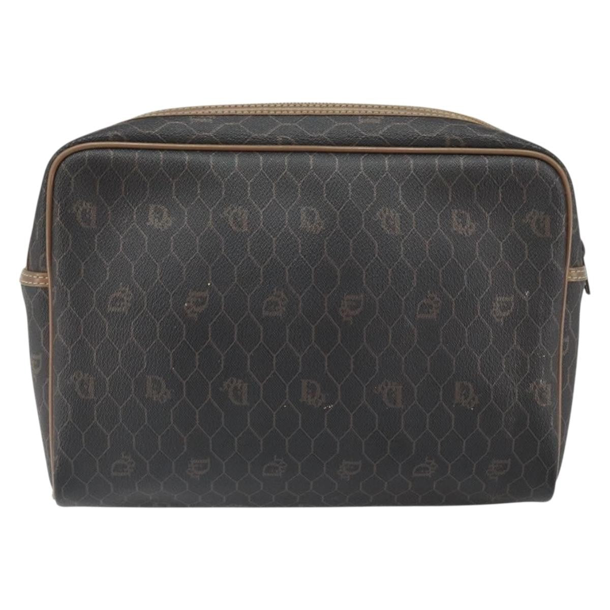 Christian Dior Vintage Honeycomb Zip Pouch Canvas and Leather, BLACK, CANVAS, Clutche & pouche