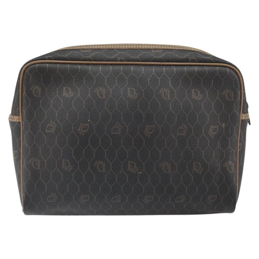 Christian Dior Vintage Honeycomb Zip Pouch Canvas and Leather, BLACK, CANVAS, Clutche & pouche