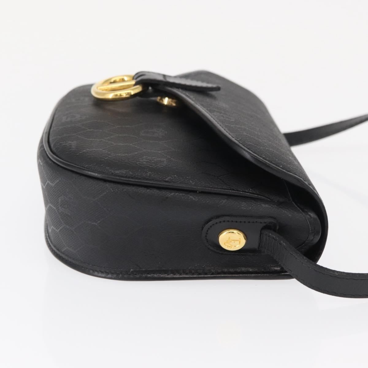 Christian Dior Vintage Honeycomb Flap Crossbody Bag Coated Canvas, BLACK, CANVAS, Shoulder bag