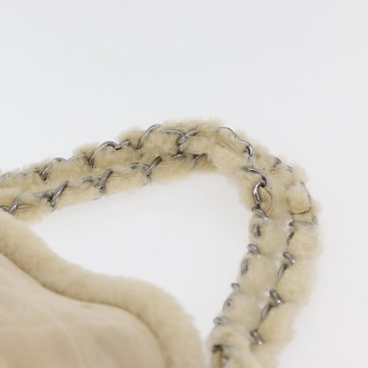 Chanel Vintage Embroidered CC Chain Tote Quilted Suede and Shearling, Silver, Canvas, Tote Bag
