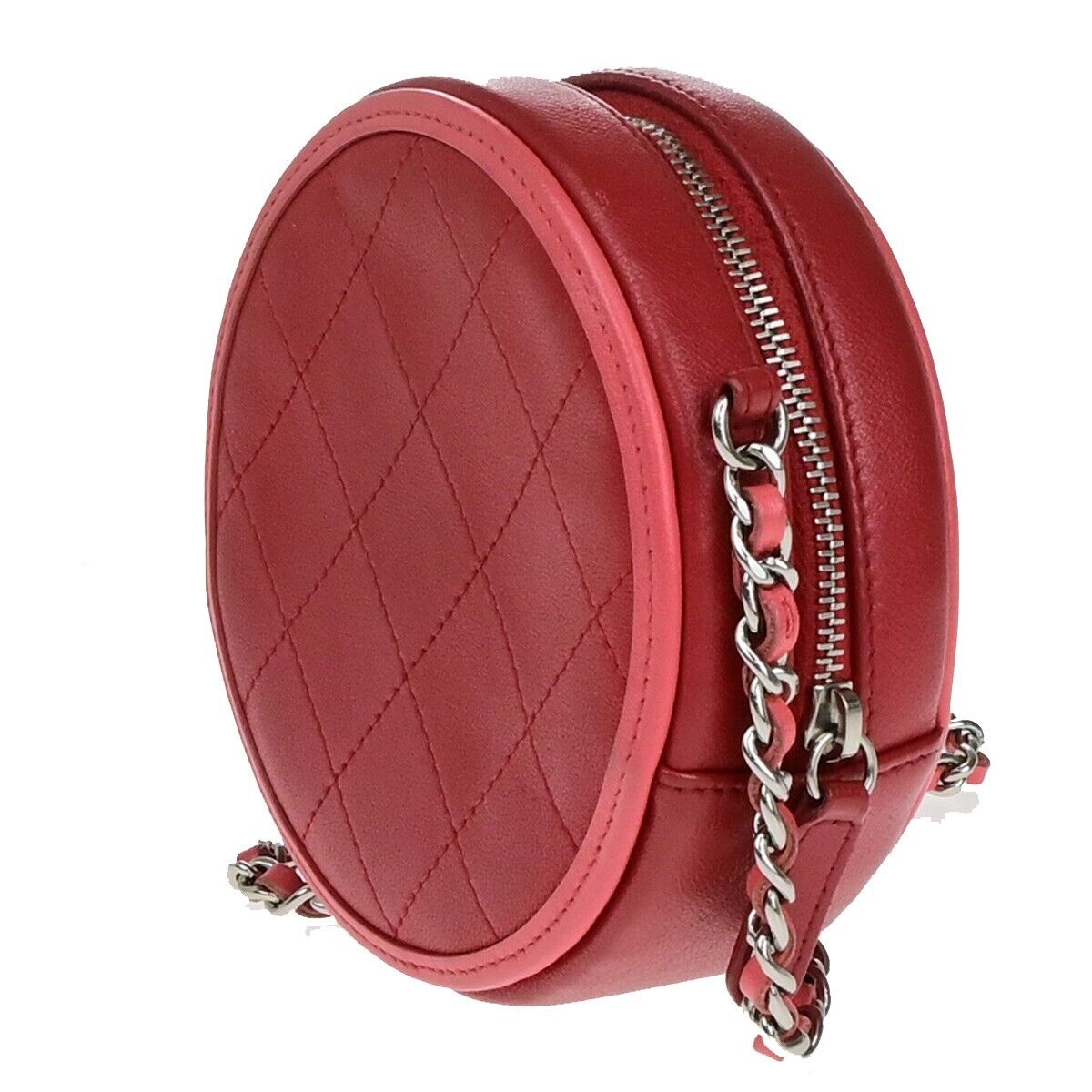 Chanel Pearl Crush Round Clutch with Chain Quilted Lambskin, PINK, LEATHER, Shoulder bag