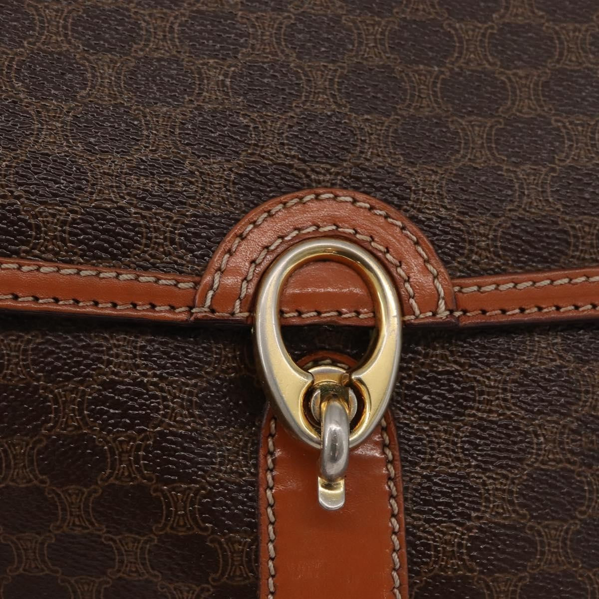 Celine Vintage Macadam Shoulder Bag Canvas and Leather, Brown, Canvas, Handbag