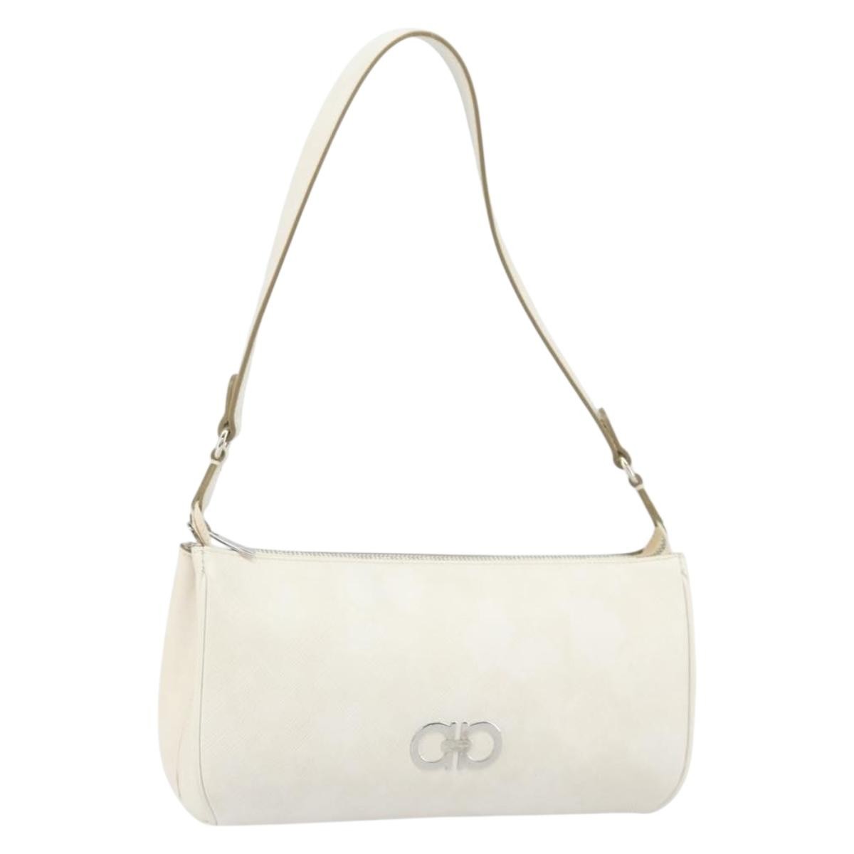 Salvatore Ferragamo Gancini Shoulder Bag Leather, WHITE, LEATHER, Shoulder bag