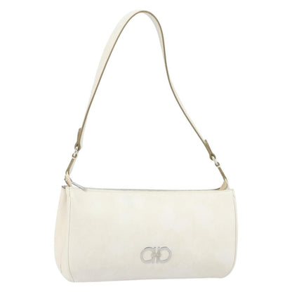 Salvatore Ferragamo Gancini Shoulder Bag Leather, WHITE, LEATHER, Shoulder bag