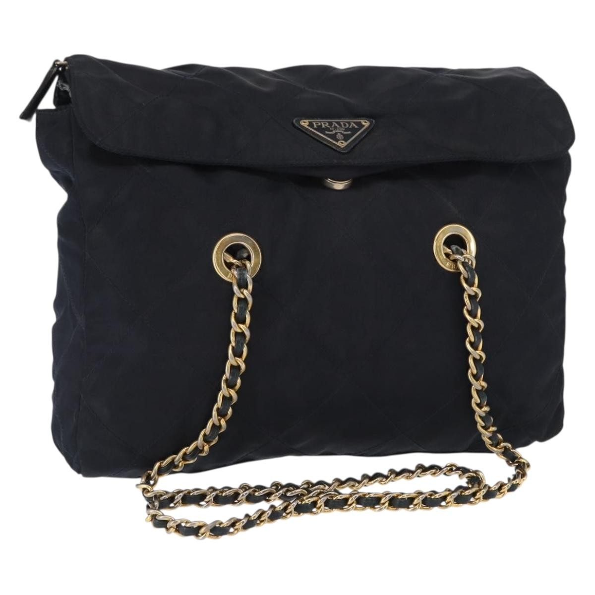Prada Chain Shoulder Bag Tessuto, Navy, Nylon, Shoulder Bag