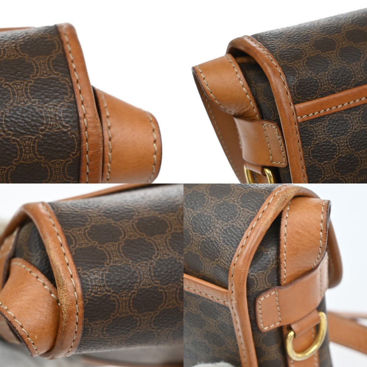 Celine Vintage Macadam Shoulder Bag Canvas and Leather, Brown, PVC, Shoulder Bag
