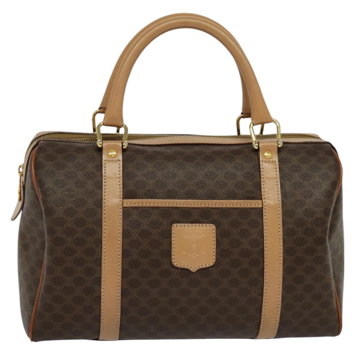 Celine Vintage Macadam Boston bag Canvas and Leather, Brown, Canvas, Travel Bag