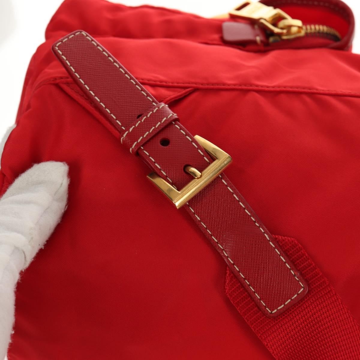 Prada Vela Double Front Pocket Backpack Tessuto with Saffiano Leather, Red, Nylon, Backpack