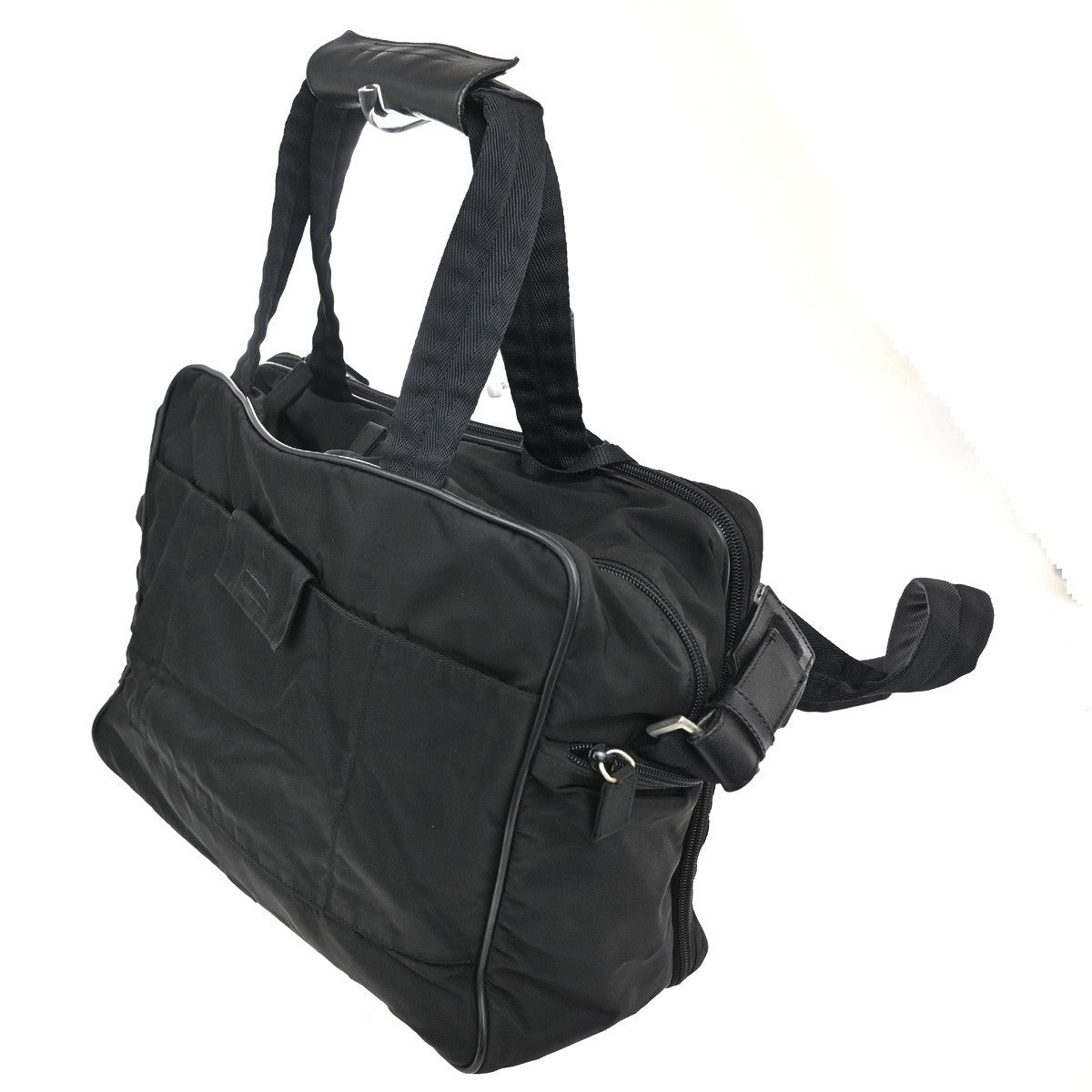 Prada Expandable Front Zip Boston Bag Tessuto, Black, Nylon, Travel Bag
