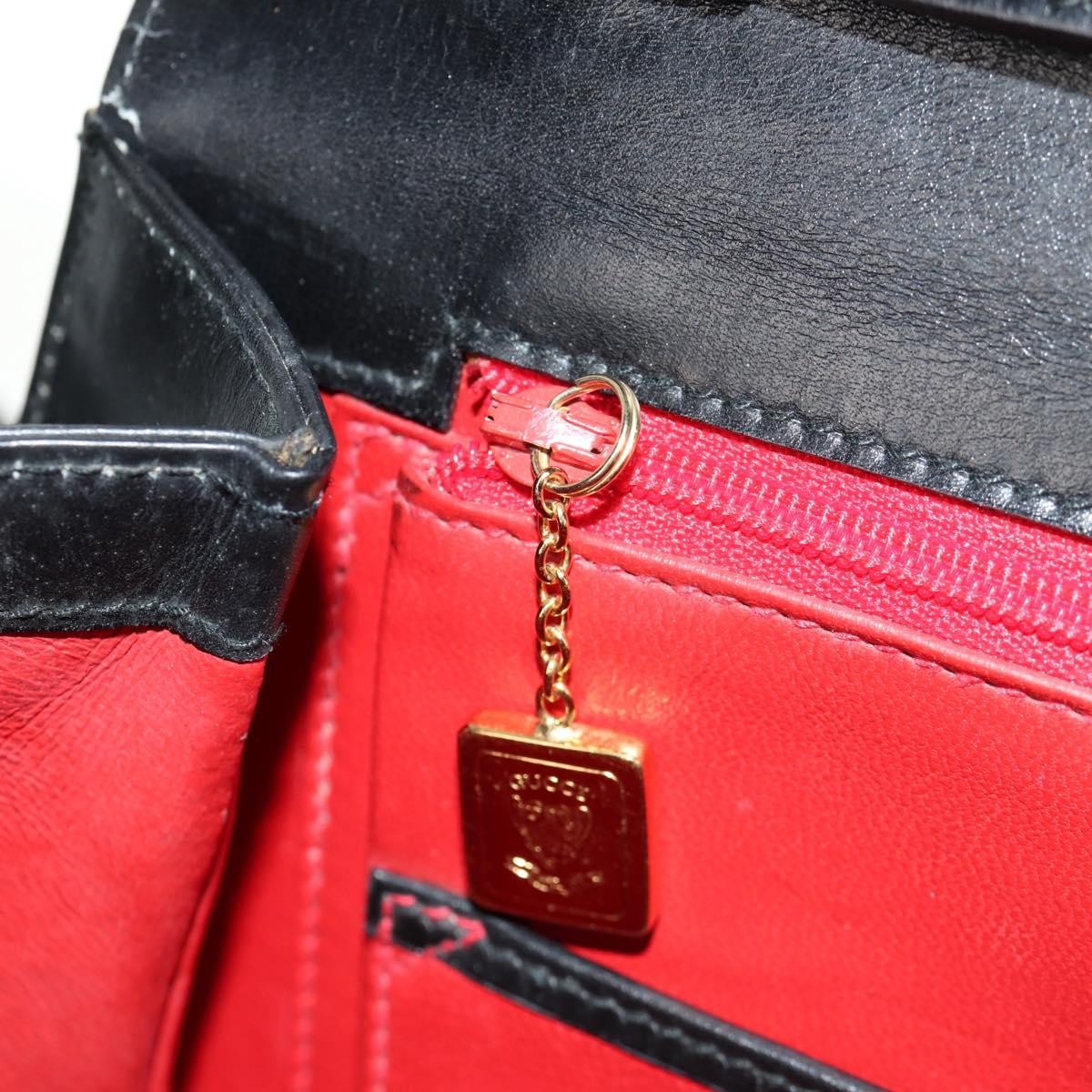 Gucci Vintage Convertible Bamboo Top Handle Bag Leather, BLACK, LEATHER, Handbag