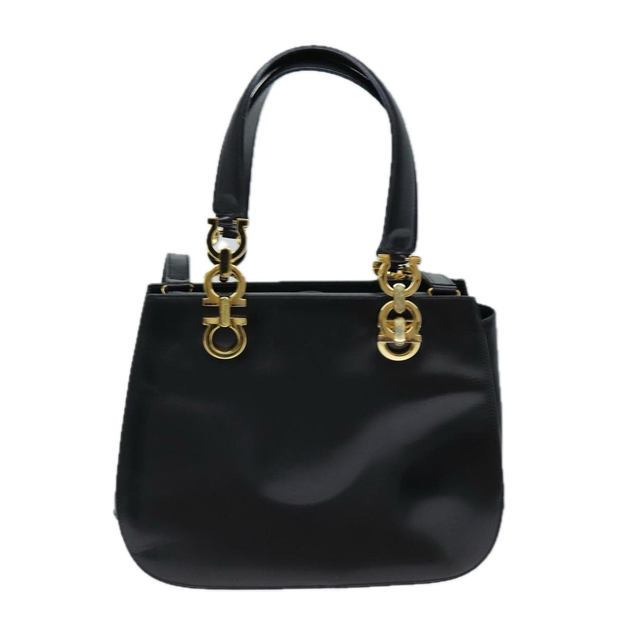 Salvatore Ferragamo Gancini handbag Leather, BLACK, LEATHER, Handbag