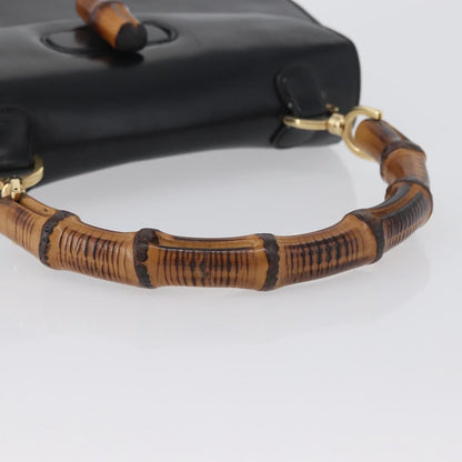 Gucci Vintage Convertible Bamboo Top Handle Bag Leather, BLACK, LEATHER, Handbag