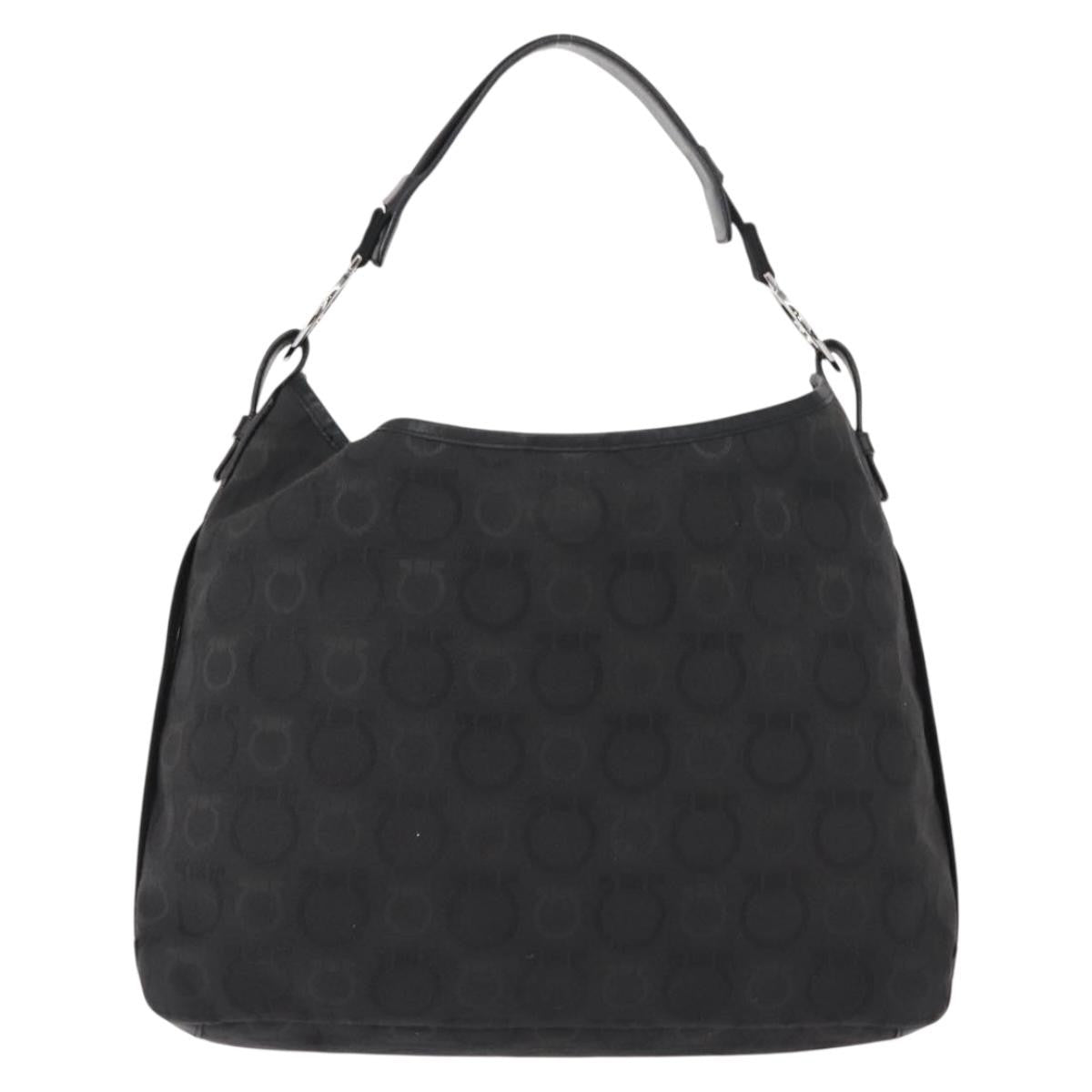 Salvatore Ferragamo Vintage Gancini Convertible Top Handle Bag Canvas, BLACK, CANVAS, Shoulder bag