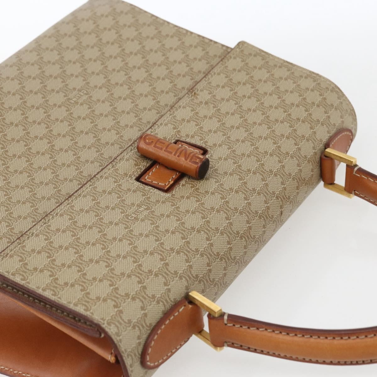 Celine Vintage Macadam Handbag Canvas and Leather, BEIGE, CANVAS, Handbag