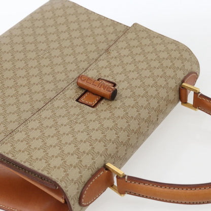 Celine Vintage Macadam Handbag Canvas and Leather, BEIGE, CANVAS, Handbag