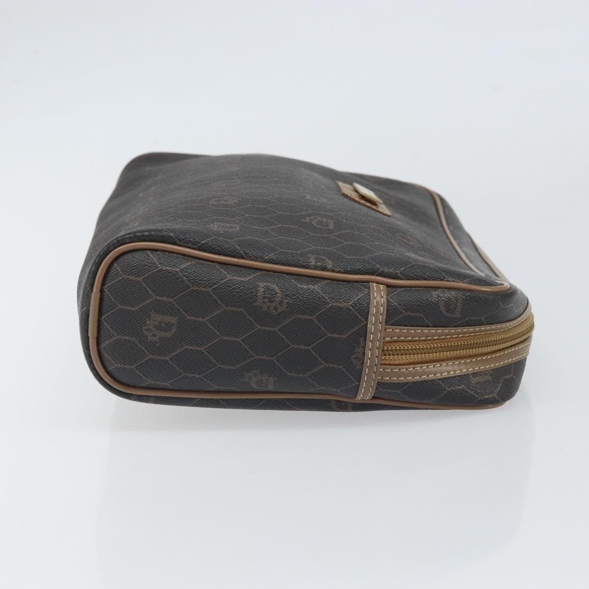 Christian Dior Vintage Honeycomb Zip Pouch Canvas and Leather, BLACK, CANVAS, Clutche & pouche