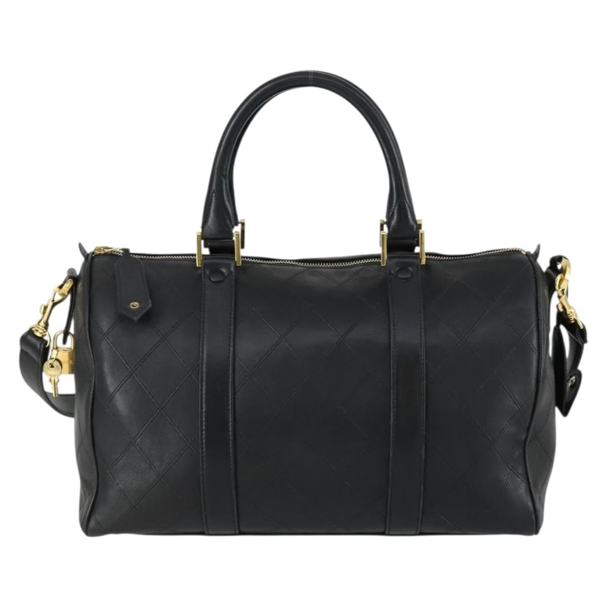 Chanel Vintage Diamond Stitch Boston Bag Quilted Lambskin, BLACK, LEATHER, Travel bag