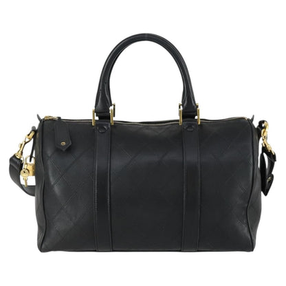 Chanel Vintage Diamond Stitch Boston Bag Quilted Lambskin, BLACK, LEATHER, Travel bag